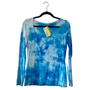 Hand Ice Dyed Long Sleeve T-Shirt Blue Marbled Watercolor Medium